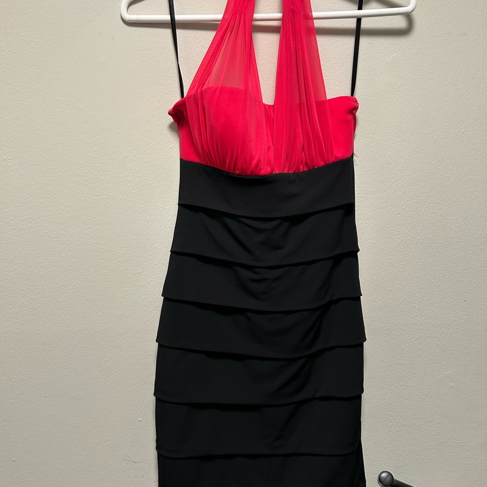 Elegant Black and Pink Halter Dress